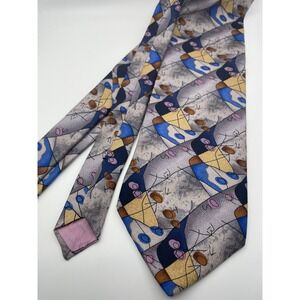 Jimmy Z Joe Theismann Collection One Grey Blue Abstract Geometric Silk Necktie